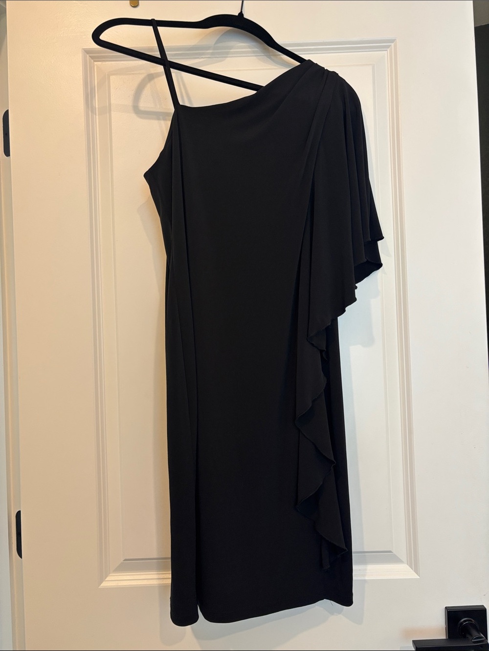 Black One-Shoulder Ruffle Cocktail Dress